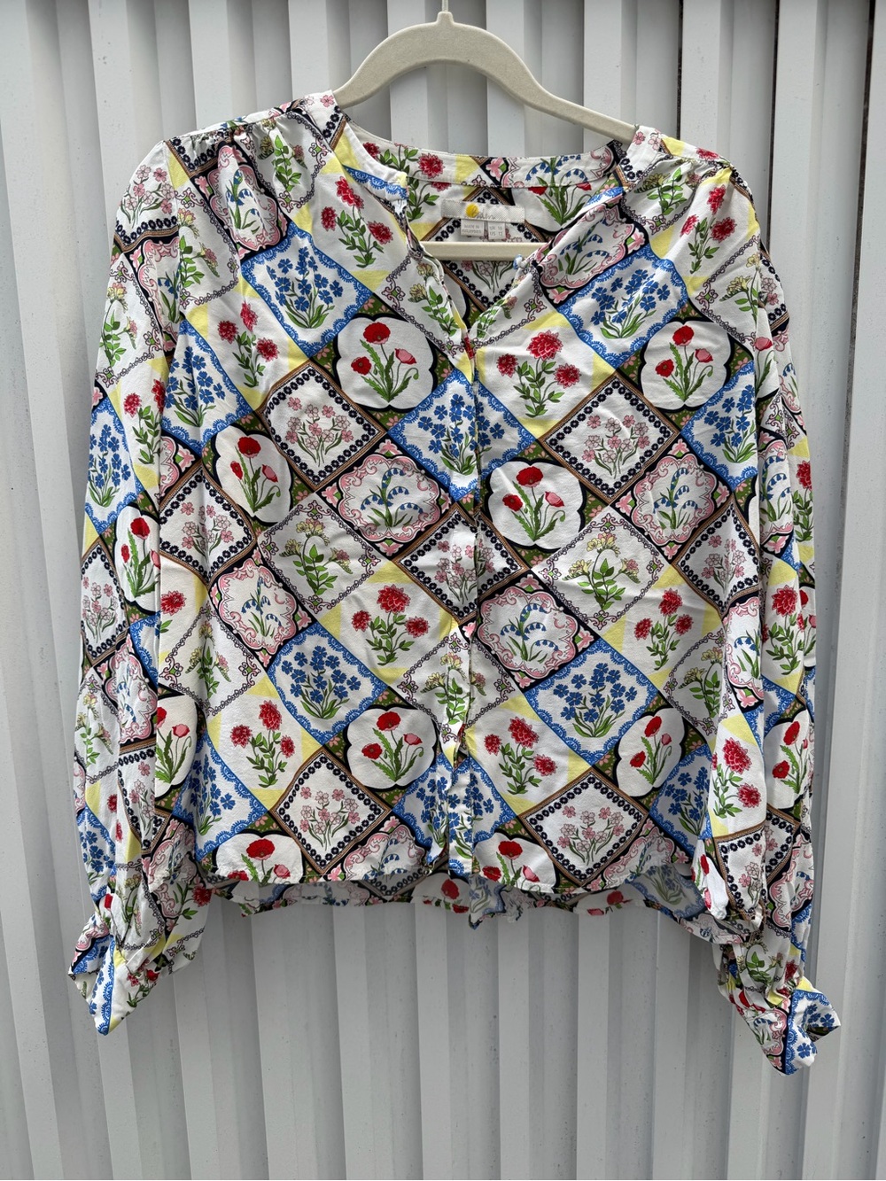 Boden Floral Scarf Print Tie Front Blouse Size 12 Botanical